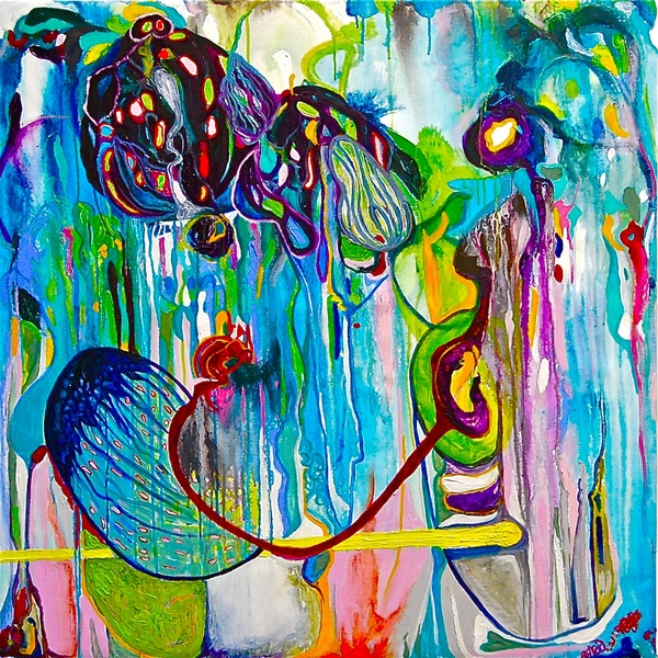 Goddess Song, 2013, <br/>
Oil and, acrylic on canvas, <br/>
42"h hx 42w"