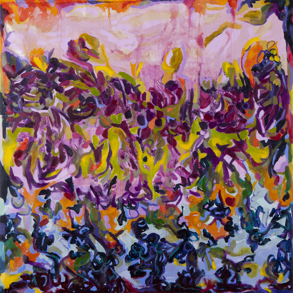 Triumphant Tumult, 2013, <br/>
Oil and acrylic on canvas, <br/>
42"h x 42w"
