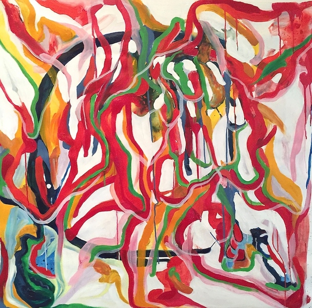 The Ides of March II, 2015, <br/>
Oil and acrylic on canvas, <br/>
42"h x 42"w