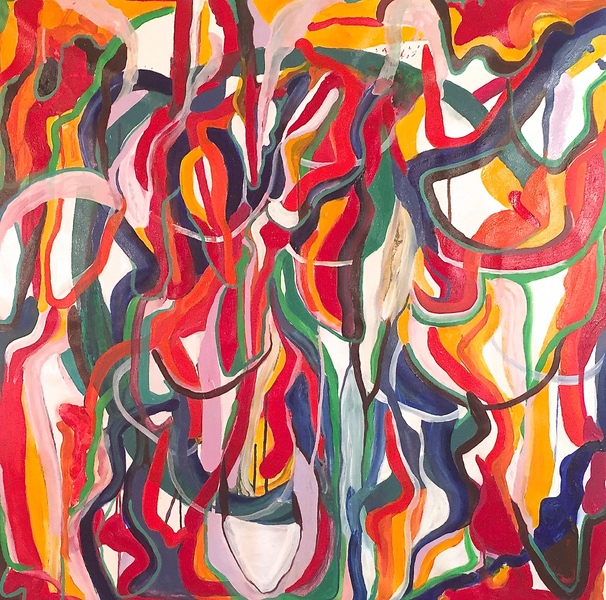The Ides of March III, 2015, <br/>
Oil and acrylic on canvas, <br/>
42" hx 42"w
