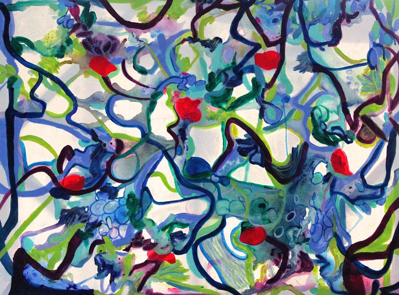 Tangled Up in Blue, 2018, <br/>Acrylic on canvas, <br/>36"h x 48"w