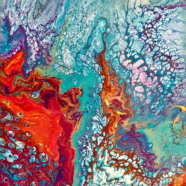 Lava Flow II, 2018,
</>Mixed media on canvas,  </>8" x 8"