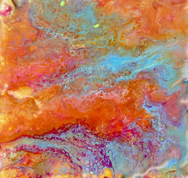Sunset at the Ocean II, 2018, ,</> Mixed media on canvas, </>8" x 8" 