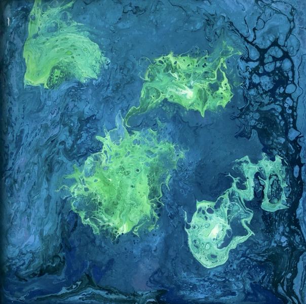 Blue Nebula, 2019, </>Mixed Media on panel, </>12" x 12" framed